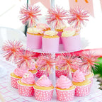 30 PCS Foil Firework Cupcake Toppers Happy Birthday Cupcake Toppers Sparkle Tinsel Flower Drink Stirrers Cocktail Fruit Toothpicks for Valentine's Day Baby Shower Party Cake Decor Supplies Orange