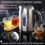 Mixpresso Stainless Steel Electric Kettle, Cordless 1.7L Electric Kettle Temperature Control,1500W Electric Tea Kettle with Viewing Window 2 Hr Keep Warm, Water Boiler with Auto-Off, Boil-Dry System