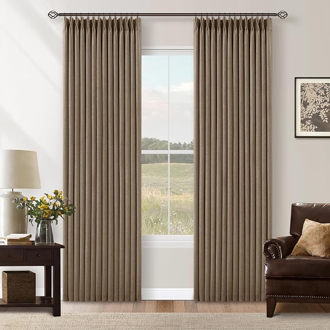 Latte Pleated Linen 100% Blackout 84 Inch Curtains by Twodrapes
