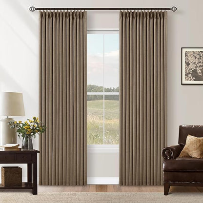 Latte Pleated Linen 100% Blackout 84 Inch Curtains by Twodrapes