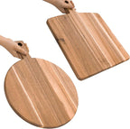 KOLWOVEN Acacia Wood Cutting Board 2 Pack with Handle, Wooden Charcuterie Board Large Paddle Carving Chopping Board Set, Serving Tray for Cheese Meat Fruit Pizza Bread Baking