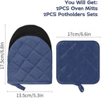 Oven Mitts and Pot Holders Set, Pack of 4, Heat Resistant Silicone Kitchen Mini Oven Mittens for 500 Degrees, Mini Oven Gloves and Hot Pads for Baking Grilling Barbecue Microwave Machine Washable