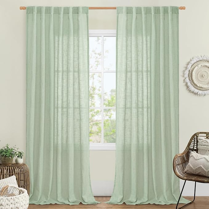 Linen Curtains for Living Room 84 inch Length 2 Panels, 52 x 84 Inch | Light by LAMIT