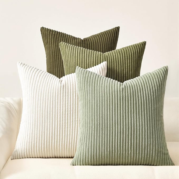 Topfinel Boho Farmhouse Green White Throw Pillow Covers 16x16 Inch Set of 4 by Topfinel
