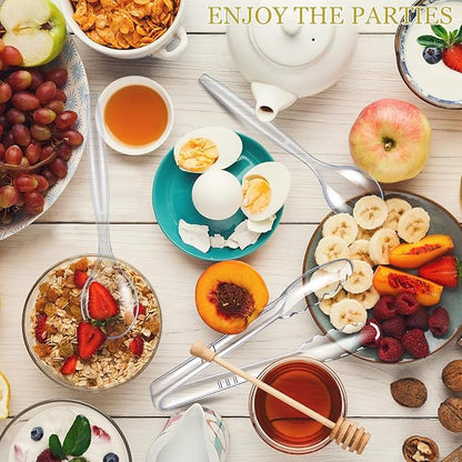 Dualshine 24 Pcs Disposable Clear Plastic Serving Utensils, 8 Set Including Plastic Serving Spoons, Tongs, and Forks for Dinner Parties, Buffets, Banquets, Events, Weddings, and Daily Use