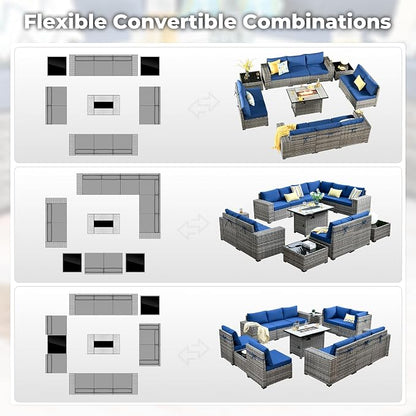 ovios 13 Pieces Patio Furniture Set, Outdoor Wicker Sectional Sofa - Image 2