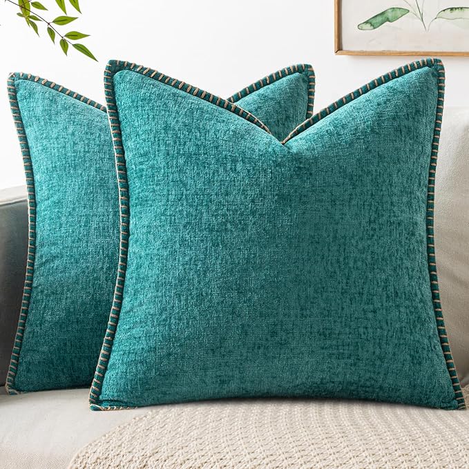MIULEE Decorative Couch Throw Pillow Covers 20x20 Inch Teal 2 Pack | Farmhouse by MIULEE