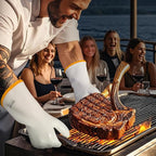 DEYAN Silicone BBQ & Oven Gloves - Food Grade, Heat Resistant Waterproof & Oil Proof Gloves for Grilling, Baking, Frying, Cooking - Long Sleeve & Non-Slip, 1 Pair (White, 9/L)