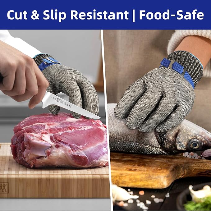 Schwer SlicePro ANSI A9 Cut Resistant Glove PR1706, Stainless Steel Mesh Metal Glove, Food Grade for Kitchen Cooking, Butcher Meat Cutting, Oyster Shucking, Mandoline, Fishing, Non-PFAS(M, 1 Pair)