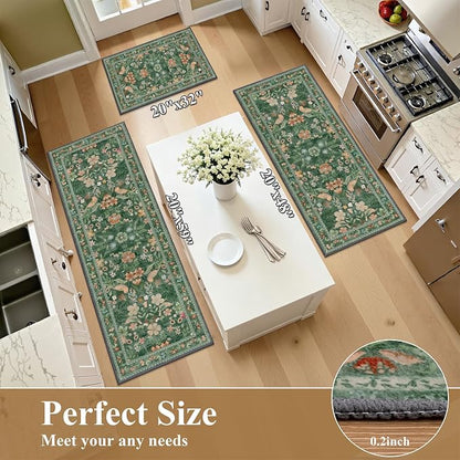 HEBE Boho Kitchen Rugs Set of 3, Non Slip Washable Kitchen Mats - Image 2