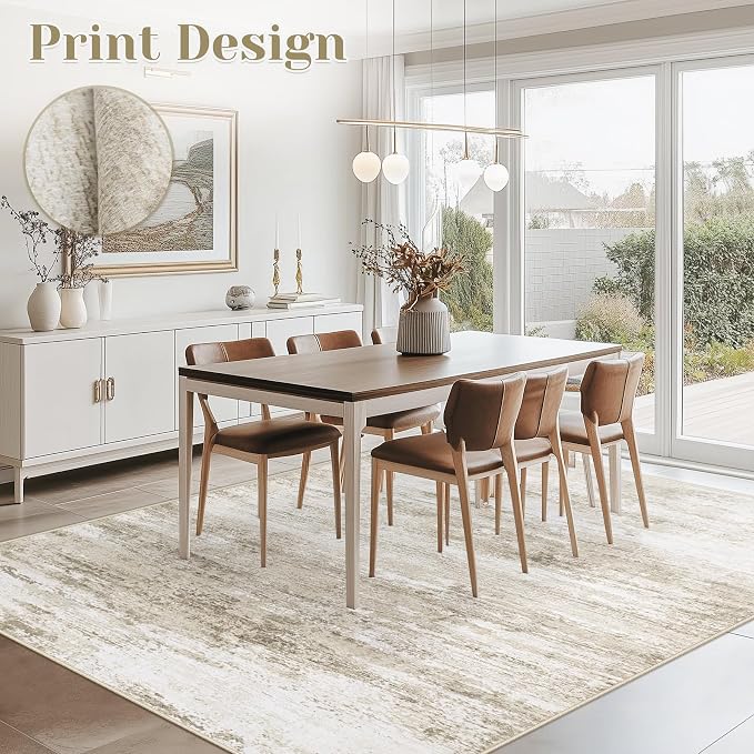 Washable Rug 5x7 Area Rugs for Living Room: Neutral Soft Rug Abstract Non Slip - Image 2
