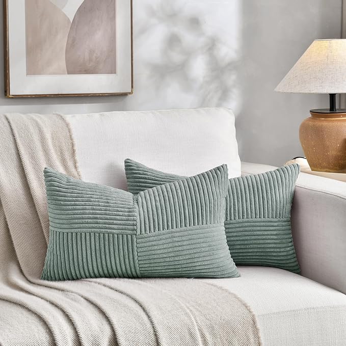 Fancy Homi 2 Packs Grey Blue Lumbar Decorative Throw Pillow Covers 16x32 Inch - Image 5