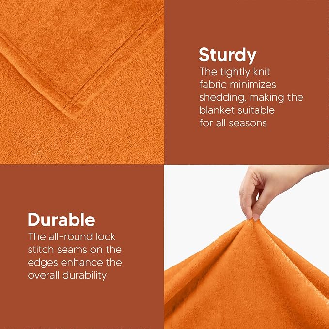 Utopia Bedding Soft Fleece Bed Blanket Twin Size Burnt Orange | Microfiber - Image 5