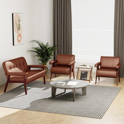 STHOUYN Brown Leather Accent Chairs Set of 2, Mid Century Modern Chair Set of 2 - Image 7