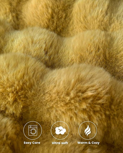 Ultra Soft Cozy Faux Fur Throw Blanket, Fuzzy Plush Thick Bubble Blanket - Image 7