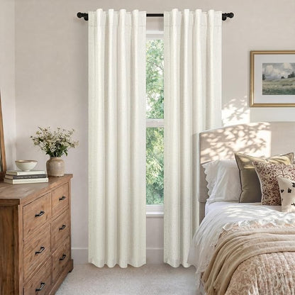 Cream Linen Blackout Curtains 36 x 84 Inch Length 2 Panels Narrow Small - Image 3