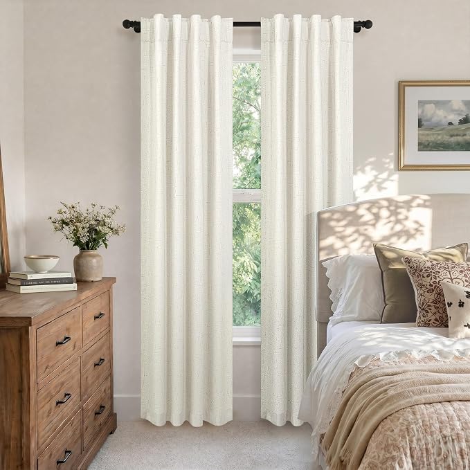 Pitalk 36 x 96 Inch Curtains Linen Blackout Black Out Soundproof Cream Ivory - Image 3