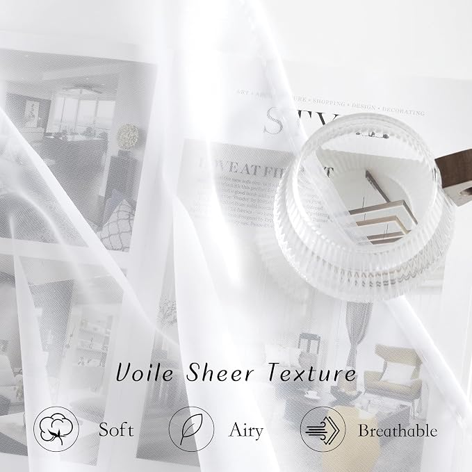 NICETOWN White Sheer Kitchen Window Curtains 24 inches Long, Grommet Short - Image 4