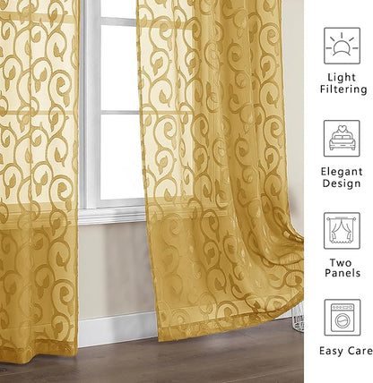 Furman Gold Sheer Curtains 84 inches Long - Image 3