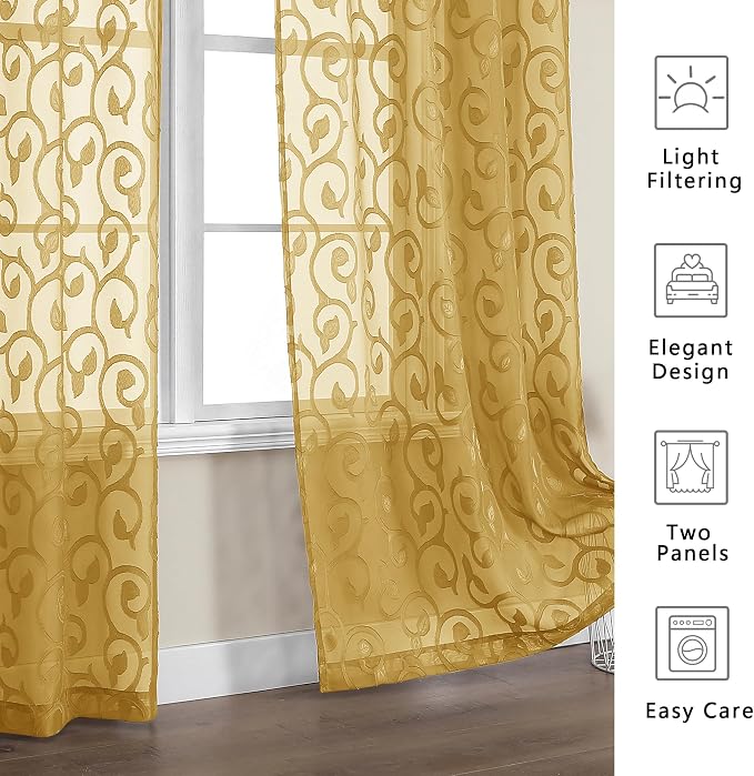 Furman Gold Kitchen Curtains Tiers 36 inch Length, Light Filtering Soft Short - Image 6