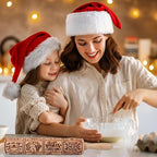 17" Premium Wood Rolling Pin with XMAS Embossed Designs | 3mm Deep Springerle Cookie Molds | Christmas Rolling Pin & Baking Gifts for Women | Includes 3-in-1 Cleaning Brush