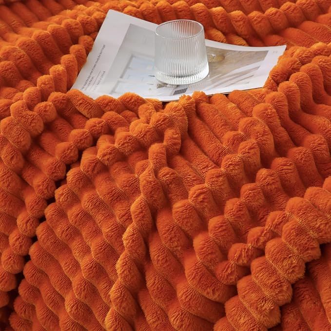 Orange Throw Blanket for Couch Sofa 50x70 inches Striped Design | Fleece - Image 4