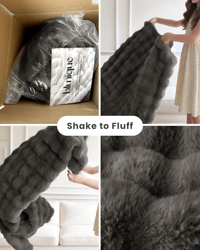 Ultra Soft Cozy Faux Fur Throw Blanket, Fuzzy Plush Thick Bubble Blanket - Image 4