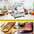 Dual Motor Automatic Meat Slicer 240W + 430W Power | 10" Sharp Carbon Steel Blade, 0-16mm Adjustable Thickness | Ideal for Deli Meats, Cheeses & Home Kitchen Use