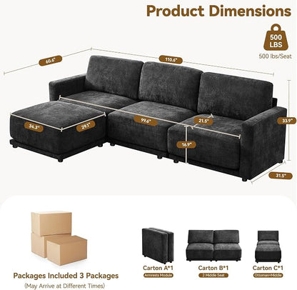 110.6" L Shaped Sectional Sofa, Modular Cloud Deep Seat Couch - Image 2