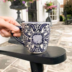 Encantada Handmade Hand-Painted Authentic Mexican Pottery Mugs (Cobalt Blue Flower X2)