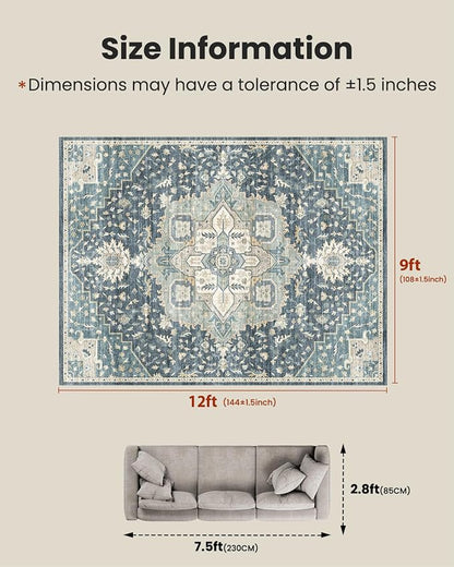 AMADA HOMEFURNISHING 9x12 Washable Area Rug, Low-Profile Large Area Rug - Image 2