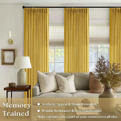Pinch Pleated Mustard Yellow Linen Curtains 84 Inches Long 2 Panels Set | - Image 2