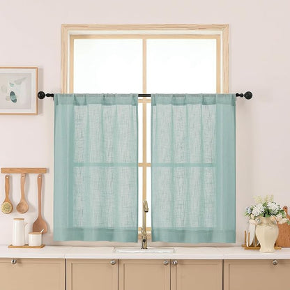 Chyhomenyc Aqua Green Semi Sheer Curtains 36 Inch Length, Light Filtering Faux by Chyhomenyc