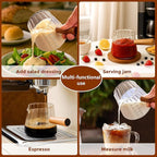 YARRAMATE 2 Pack 6 oz/180ML Glass Measuring Cup with Wooden Handle – Espresso Shot Cups, Ribbed Milk Frothing Pitcher, Dual Scale Markings, V-Shaped Mouth for Easy Pouring