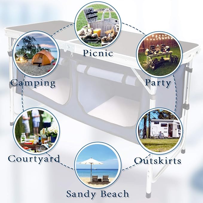 CampLand Outdoor Folding Table Aluminum Lightweight Height Adjustable - Image 7