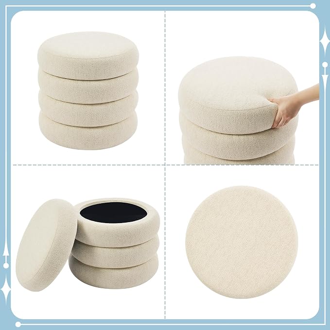 Flouki 19.5" Storage Ottoman Round, Vanity Stools - Image 7