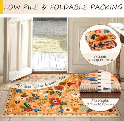 RELEANY Floral Washable Round 6ft Area Rug Yellow/Orange/Red | Flower Carpet - Image 4