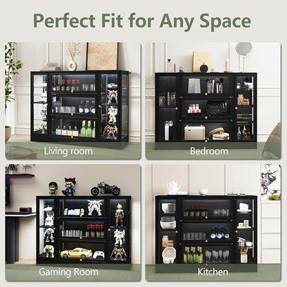 Display Cabinet with Acrylic Glass Doors, Extra Wide Curio Cabinet with LED - Image 8