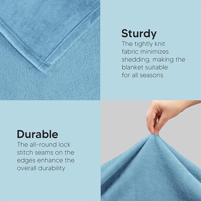 Utopia Bedding Soft Fleece Bed Blanket Queen Size Washed Blue | Microfiber - Image 5