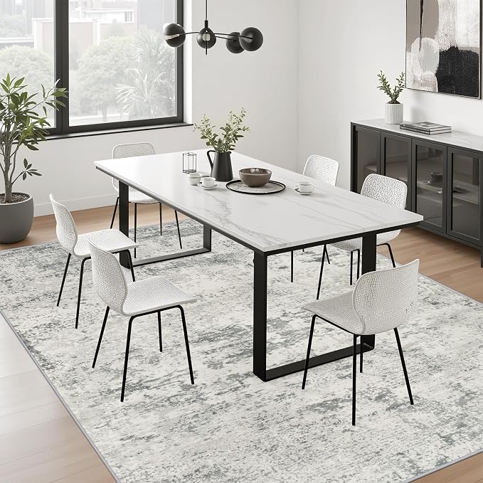 5x7 Area Rug Living Room: Modern Washable Indoor Soft Carpet Gray | - Image 6
