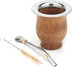 BALIBETOV Selected Collection - Yerba Mate Gourd (Mate Cup) - Premium Mate Gourd With German Silver Rim - Includes Stainless Steel Bombilla and Cleaning Brush. (The Camionero Carob Gourd)