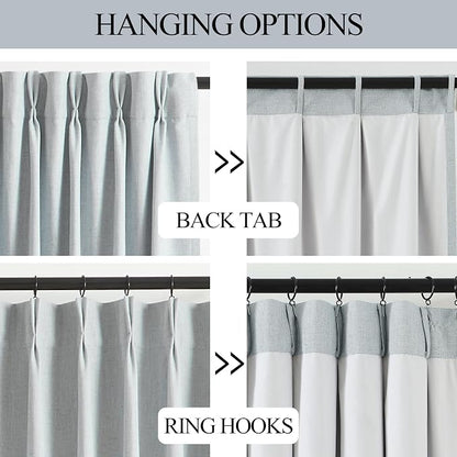 Vision Home Blue Gray Pinch Pleated Full Blackout Curtains Linen Blended Room - Image 4