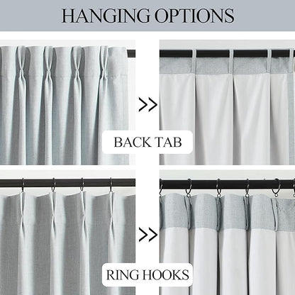 Vision Home Blue Gray Pinch Pleated Full Blackout Curtains Linen Blended Room - Image 4