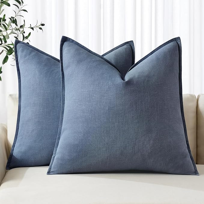 MIULEE Decorative Linen Pillow Covers 20x20 Inch Blue Ashes | Boho Farmhouse​ by MIULEE