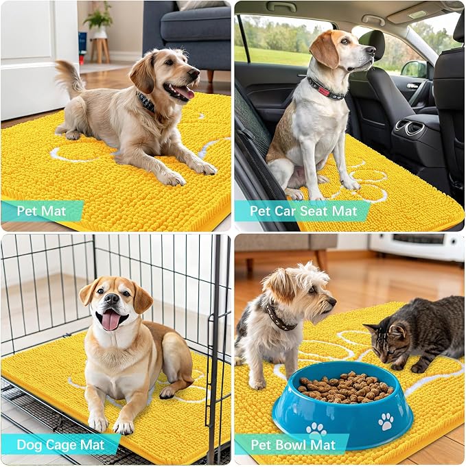 OLANLY Dog Door Mat for Muddy Paws 36x24, Paw Print Design Chenille Mud Mat | - Image 7