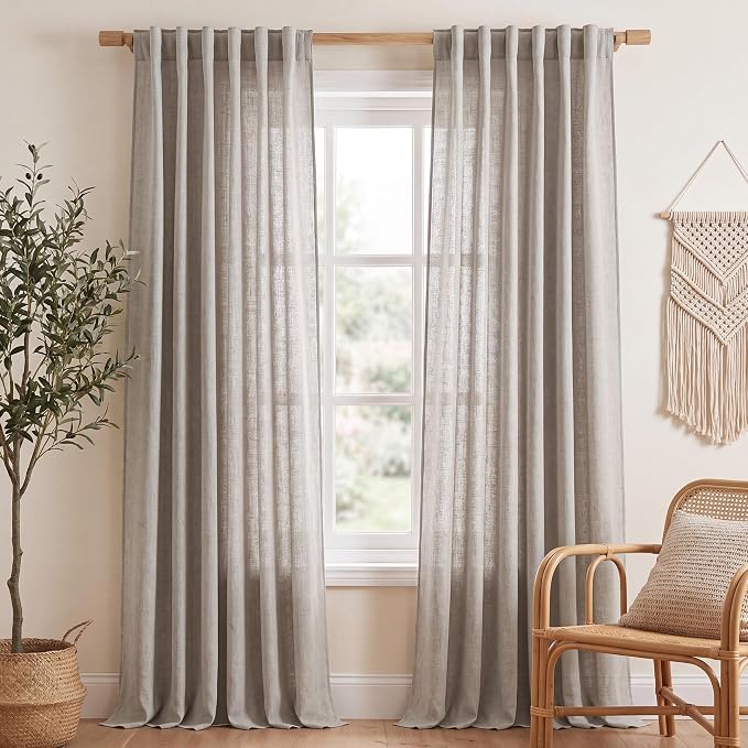 NICETOWN Flax Linen Birch Curtains 84 inch Long, Rod Pocket & Back Tab Semi by NICETOWN
