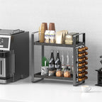 LEMIKKLE Coffee Station Organizer,Compatible with Nespresso Classic Pods 24pcs,Coffee Bar Accessories and Cup Storage Organizer, Wood Counter Shelves for Kitchen, Office, Countertop（Black
