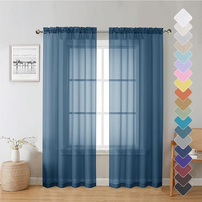 Dusty Blue Sheer Curtains 72 Inches Long 2 Panels, Light Filtering Voile by Lecloud