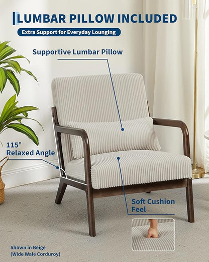 Garvee Mid-Century Chenille Accent Chair, Cozy Reading Chair, Modern Lounge - Image 4