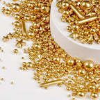 Gold Pearl Star Rods Sprinkles, Edible Gold Pearls Sprinkles for Cake Decorating, 150g/5.29oz, Cake Decoration, Cake Toppers, Wedding Party, Christmas Baking Supplies